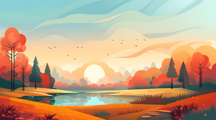 Autumn landscape flat design background