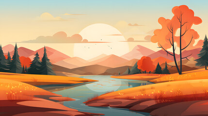 Autumn landscape flat design background