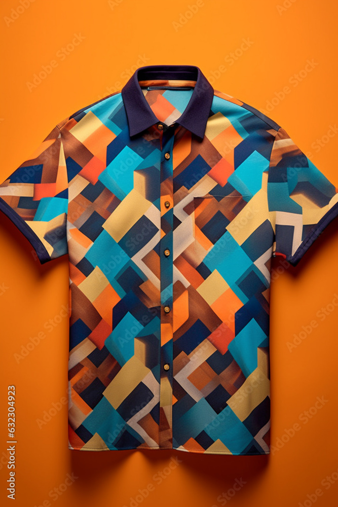 Fototapete  A series of abstract geometric textile prints for men's clothing, featuring repetitive patterns and angular motifs,  Generative AI technology.