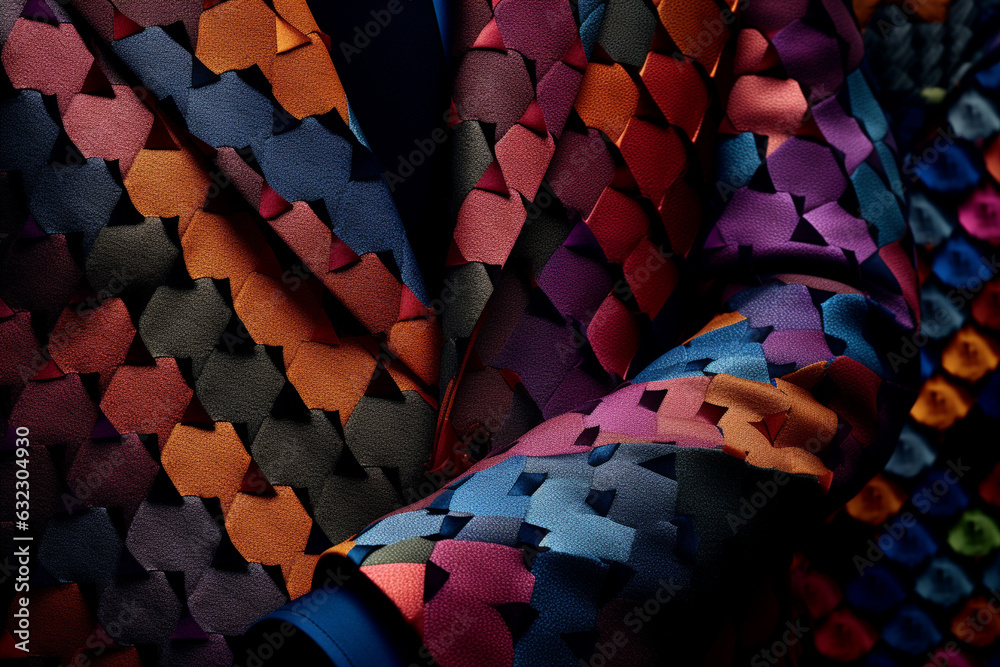 Leinwandbilder  A series of abstract geometric photographs capturing the play of light and shadow on a gentleman's suit, highlighting the intricate textures and patterns of the fabric. Generative AI technology.