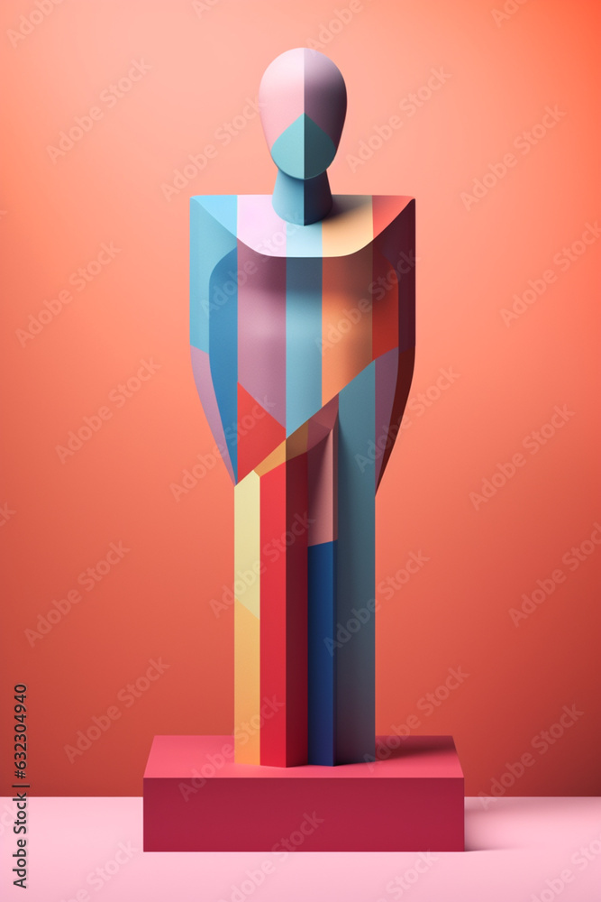 Poster A collection of abstract geometric sculptures representing a gentleman's figure, with angular forms and sleek surfaces, Generative AI technology.
