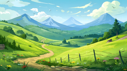 Green mountains landscape flat design background