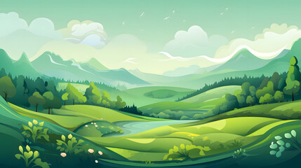 Fototapeta na wymiar Green mountains landscape flat design background