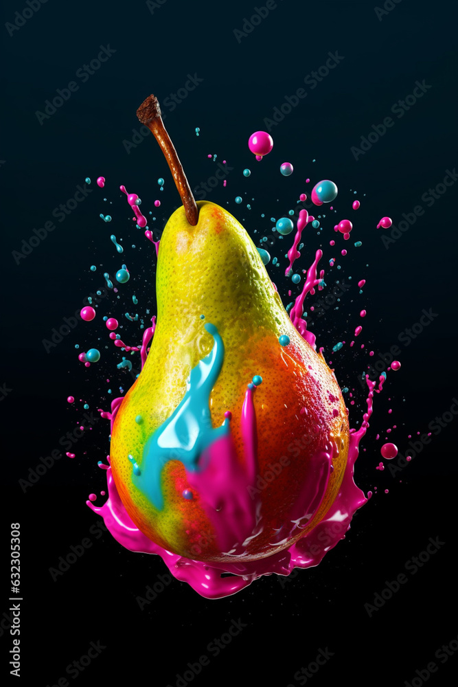 Leinwandbilder An vibrant image of a Pear splashed in bright paint, symbolizing freshness and health.  Generative AI technology.