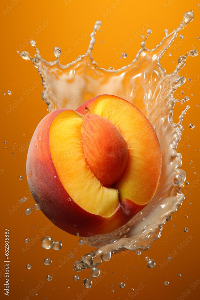 Poster An vibrant image of a Apricot splashed in bright paint, symbolizing freshness and health.  Generative AI technology.
