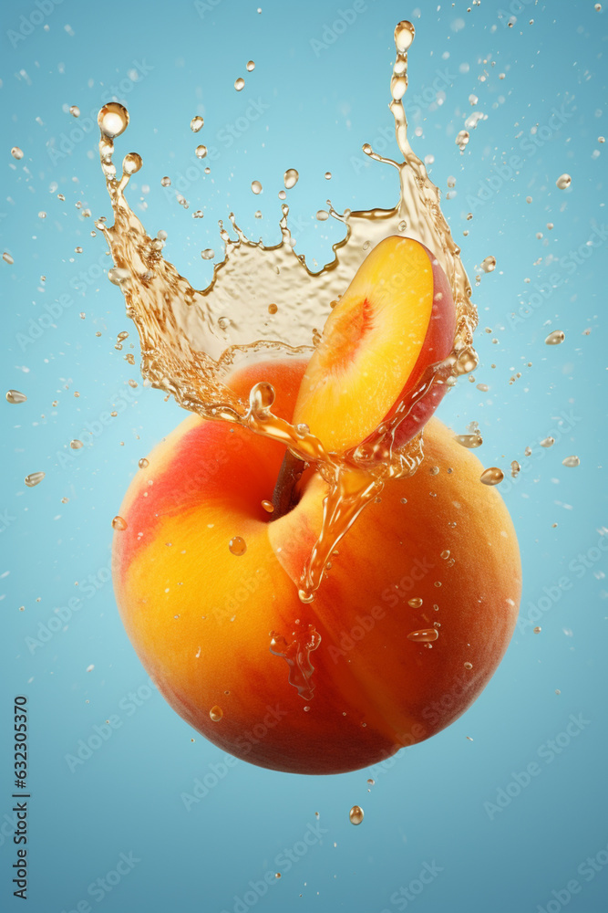Poster an vibrant image of a apricot splashed in bright paint, symbolizing freshness and health. generative