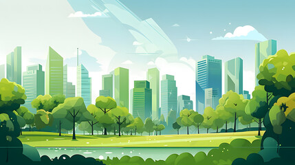 Summer city park landscape flat design background
