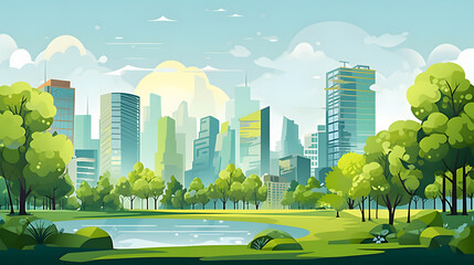 Summer city park landscape flat design background