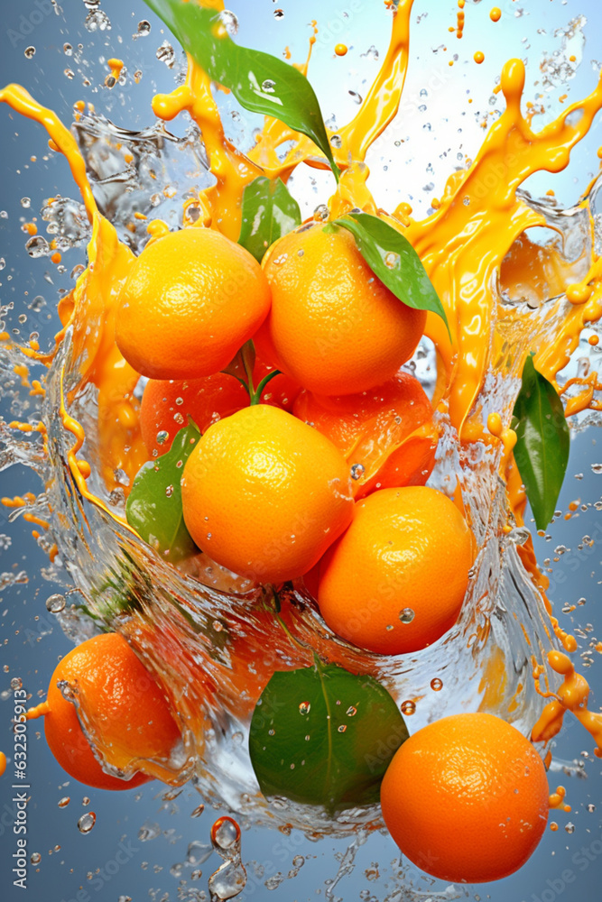 Aufkleber an vibrant image of a kumquat splashed in bright paint, symbolizing freshness and health. generative