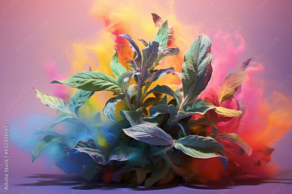 Leinwandbilder an abstract surreal photograph of a salvia divinorum (diviner's sage) splashed in bright paint, gene
