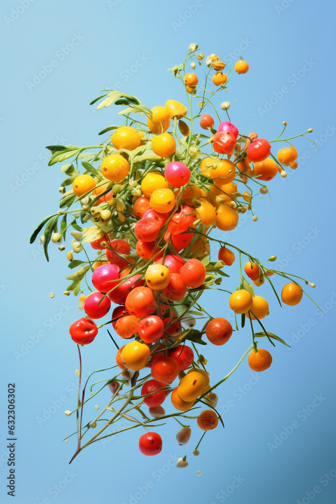 Poster an vibrant image of a syrian rue (peganum harmala) splashed in bright paint, generative ai technolog