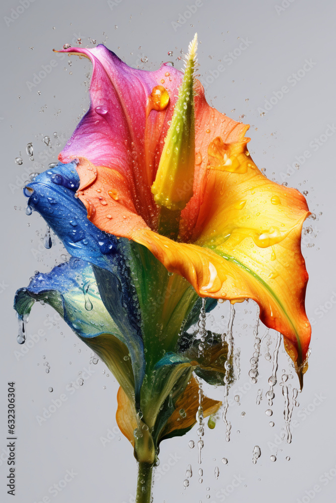 Poster An vibrant image of a Datura (Datura spp.) splashed in bright paint,  Generative AI technology.