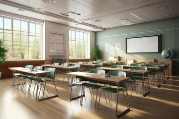Fototapeta premium Inside the School Classroom. Step into a world of learning