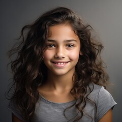 Fototapeta premium Portrait of a Young Hispanic Girl Headshot on a Grey Background 