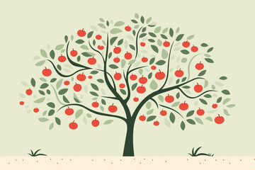 Obraz na płótnie Canvas Hand-drawn cartoon Apple tree flat art Illustrations in minimalist vector style