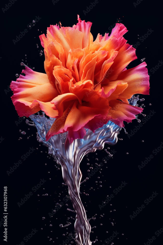 Leinwandbilder an abstract surreal photograph of a carnation splashed in bright paint. generative ai technology.