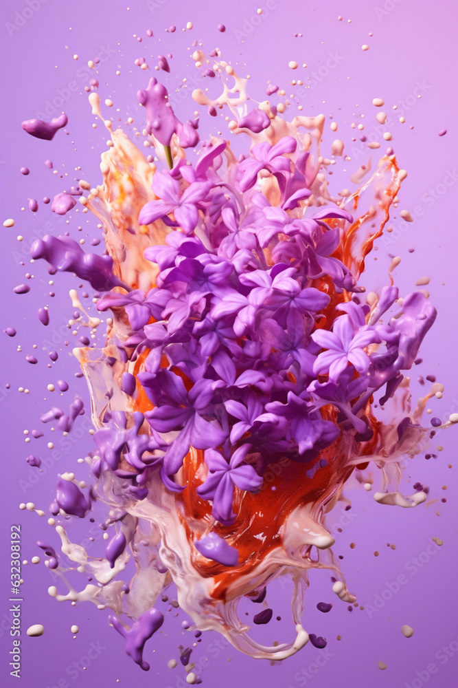 Aufkleber An abstract surreal photograph of a Lilac splashed in bright paint.  Generative AI technology.