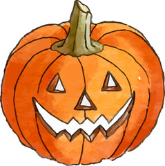 Halloween spooky pumpkin face watercolor