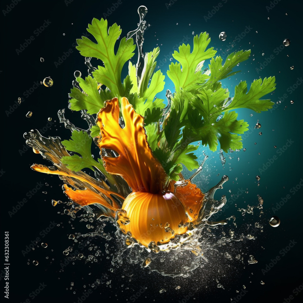 Leinwandbilder an abstract surreal photograph of a coriander splashed in bright paint. generative ai technology.