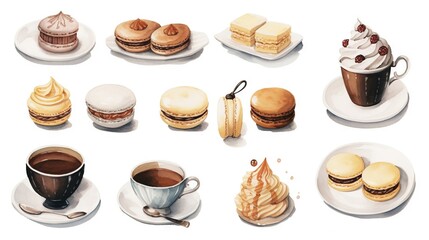  a painting of a variety of pastries and desserts.  generative ai