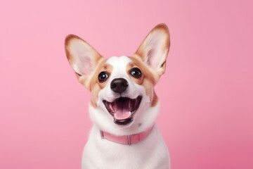 cute dog on pink background, AI Generated
