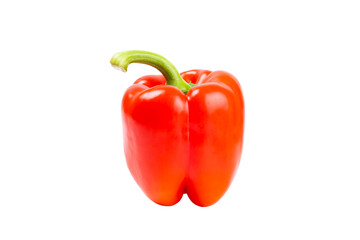 PAPRIKA.Fresh whole red bell pepper isolated on white background. Bulgarian salad pepper .Fresh vegetables. Harvest. Vegan. close up