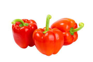 PAPRIKA.Fresh whole red bell pepper isolated on white background. Bulgarian salad pepper .Fresh vegetables. Harvest. Vegan. close up