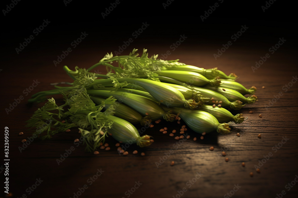 Poster an artistic image of celery seeds, known for their small size and earthy, celery-like flavor. genera