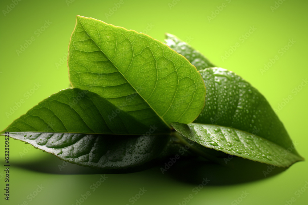 Aufkleber an image capturing lime leaves, showcasing their glossy green appearance and aromatic flavor. genera