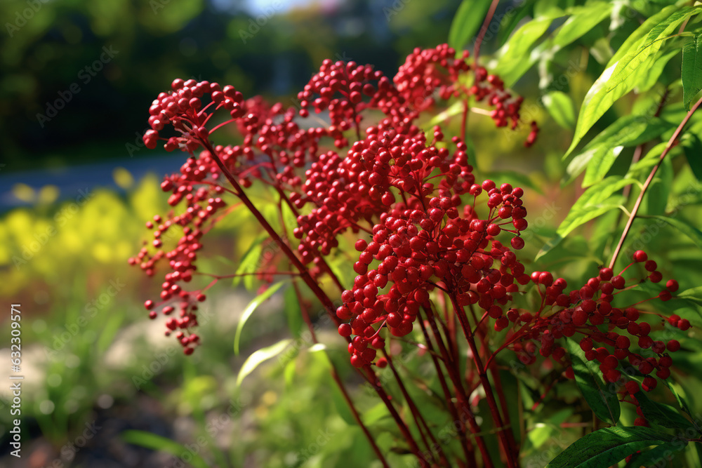 Poster a photo showcasing ground sumac, with its deep red color and tangy, lemony flavor. generative ai tec