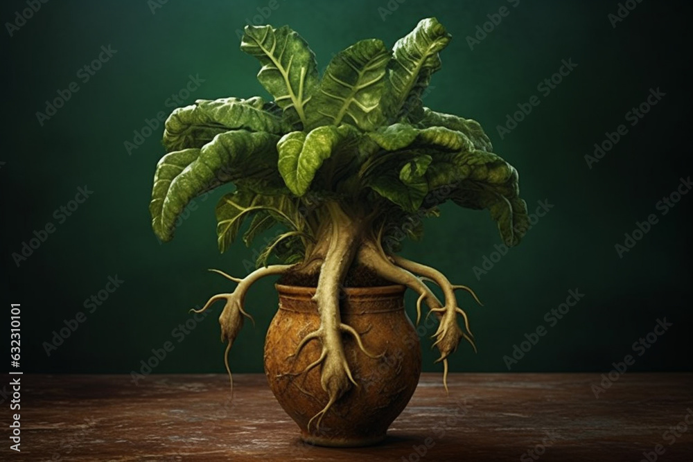 Aufkleber an artistic image of mandrake (mandragora officinarum), with its distinctive root shape, dark green 