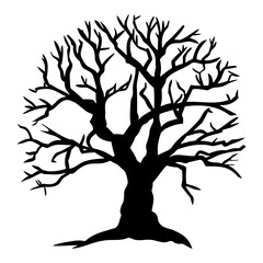 Leafless tree silhouette. Vector illustration