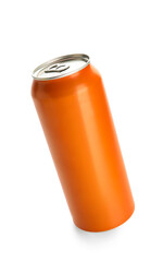 Orange can of fresh soda isolated on white background