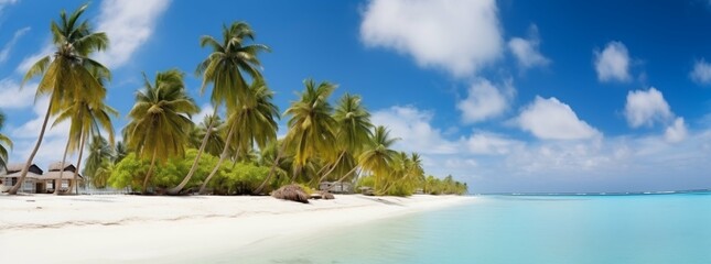 Palm Trees on the Beach in the Maldives Tropical Island Banner. Generative ai