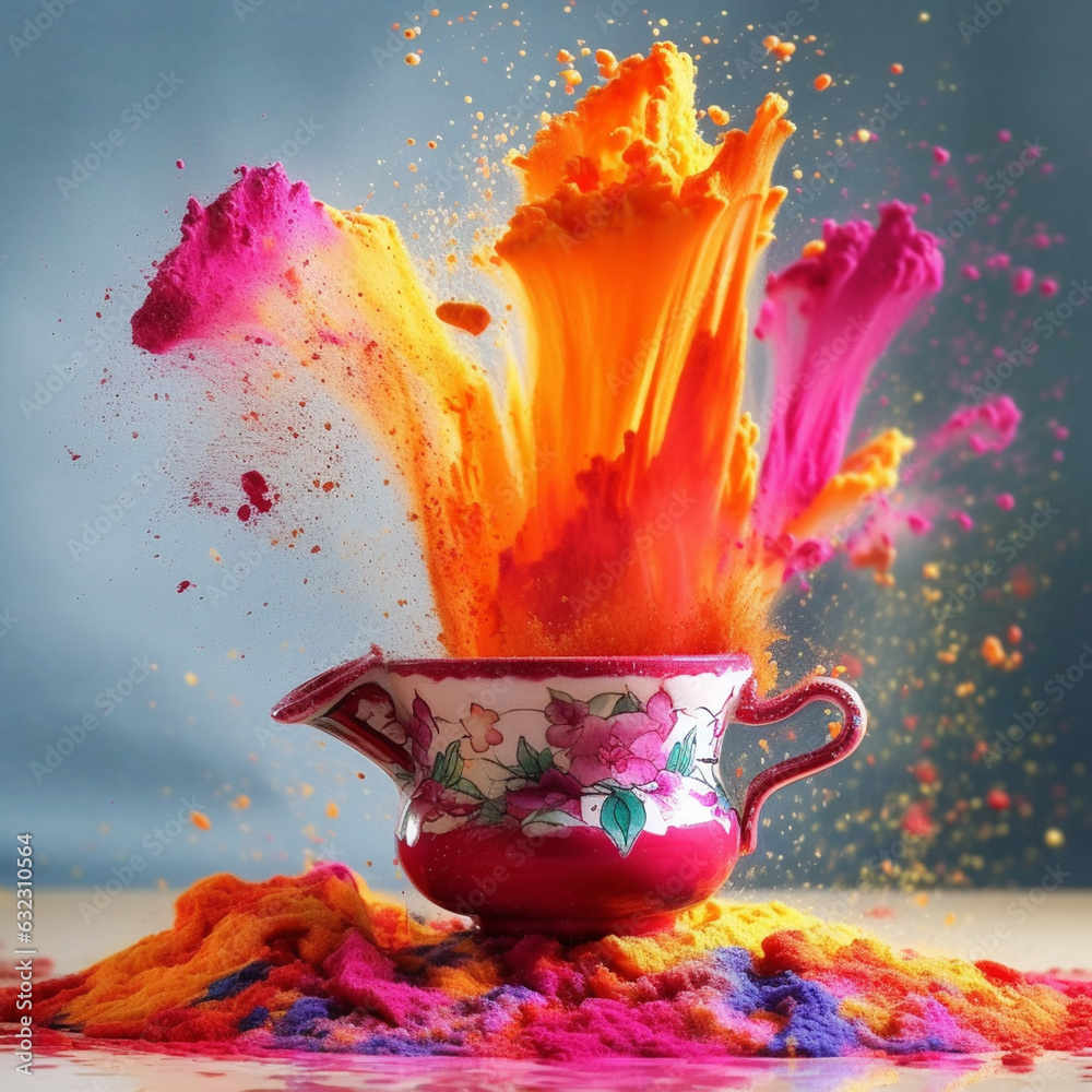 Leinwandbilder An abstract surreal photograph of a Ras el Hanout splashed in bright paint.  Generative AI technology.