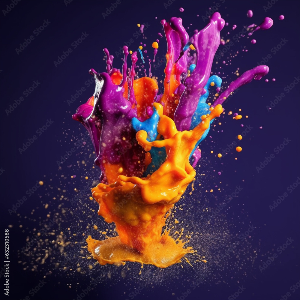 Fototapete An abstract surreal photograph of a Ras el Hanout splashed in bright paint.  Generative AI technology.