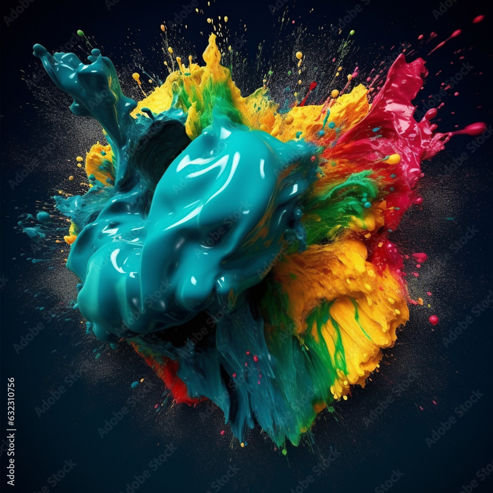Fototapete an abstract surreal photograph of a chrysocolla splashed in bright paint. generative ai technology.