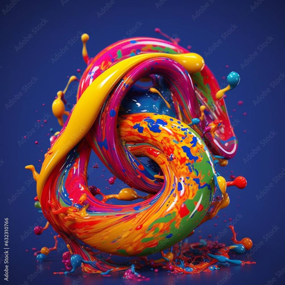 Poster An abstract surreal photograph of a Serpentine splashed in bright paint.  Generative AI technology.