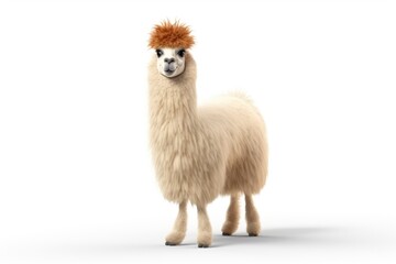 funny alpaca on white background, AI Generated