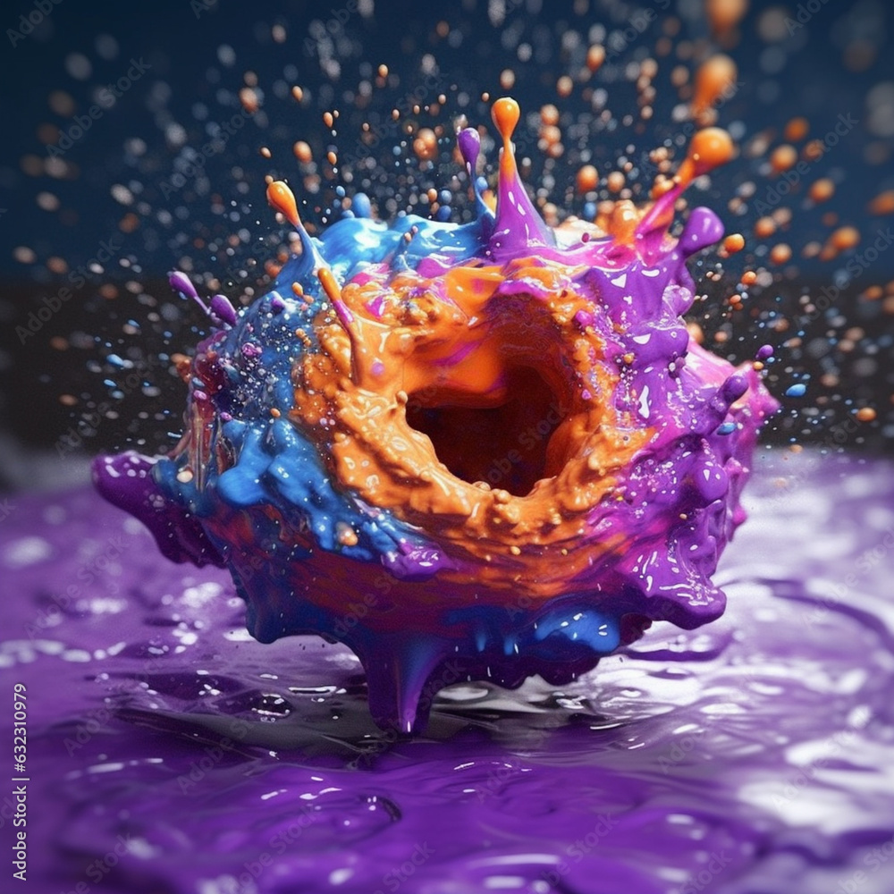 Leinwandbilder an abstract surreal photograph of a iolite splashed in bright paint. generative ai technology.
