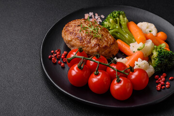Delicious fresh fried minced fish cutlets with spices and herbs