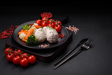 Delicious healthy steamed chicken cutlets or minced meatballs