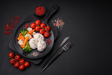 Delicious healthy steamed chicken cutlets or minced meatballs