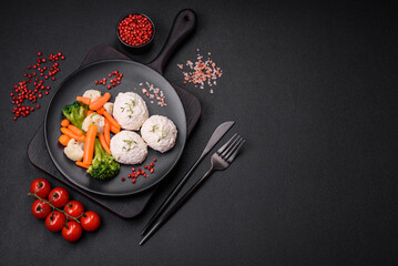 Delicious healthy steamed chicken cutlets or minced meatballs