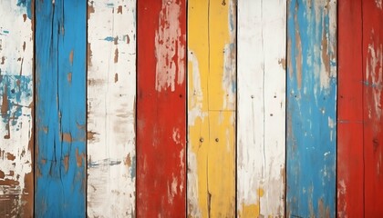 Texture of Vintage Wood Boards with Cracked Paint in Multicolors. Generative ai