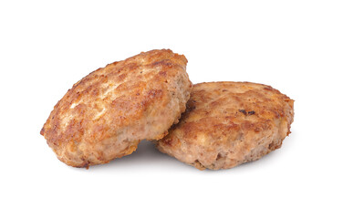Tasty meat cutlets on white background