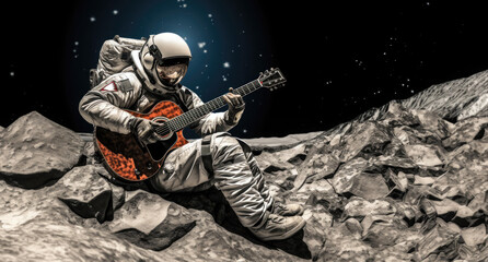astronaut on the moon playing guitar