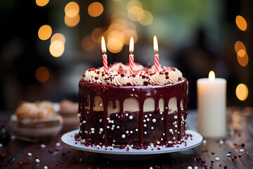 Naklejka na ściany i meble birthday party balloons, colourful balloons background and birthday cake with candles 