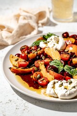 Peaches with Burrata and Tomatoes