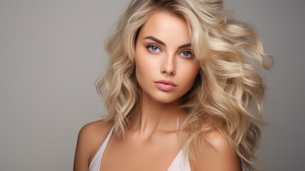 Glamour makeup woman on white background, blonde beautiful girl